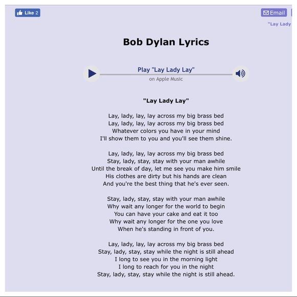 Lay, lady, lay, lay across my big brass bed
Lay - Picture 7 of 8